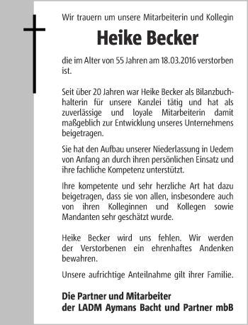 Todesanzeige von Heike Becker von Rheinische Post