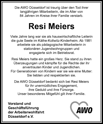 Todesanzeige von Resi Meiers von Rheinische Post