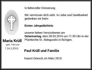 Todesanzeige von Maria Krüll von Rheinische Post