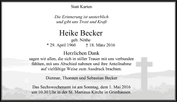 Todesanzeige von Heike Becker von Rheinische Post