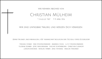 Todesanzeige von Christian Mülheim von Rheinische Post