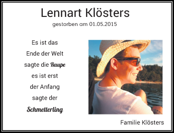 Todesanzeige von Lennart Klösters von Rheinische Post