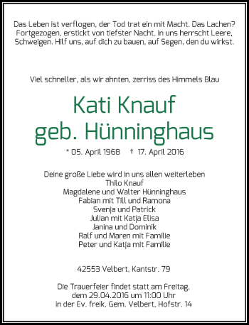 Todesanzeige von Kati Knauf von Rheinische Post
