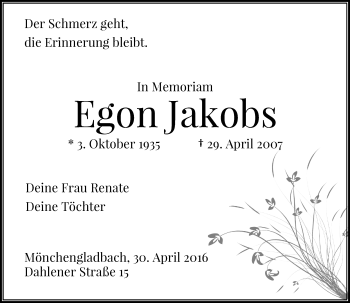 Todesanzeige von Egon Jakobs von Rheinische Post