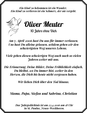 Todesanzeige von Oliver Meuter von Rheinische Post