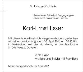 Todesanzeige von Karl-Ernst Esser von Rheinische Post