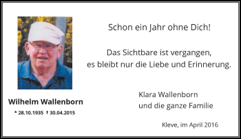 Todesanzeige von Wilhelm Wallenborn von Rheinische Post