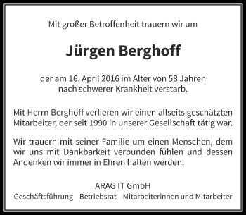 Todesanzeige von Jürgen Berghoff von Rheinische Post