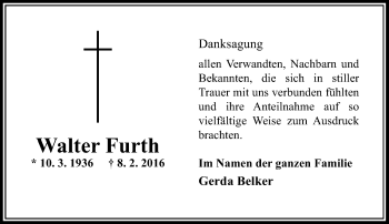 Todesanzeige von Walter Furth von Rheinische Post