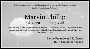 Todesanzeige von Marvin Phillip von Rheinische Post
