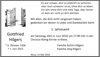 Todesanzeige von Gottfried Hilgers von Rheinische Post