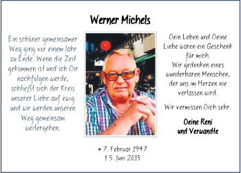 Todesanzeige von Werner Michels von Rheinische Post