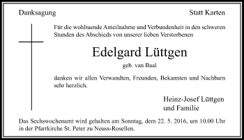 Todesanzeige von Edelgard Lüttgen von Rheinische Post