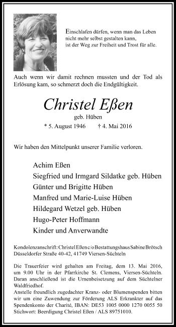 Todesanzeige von Christel Eßen von Rheinische Post