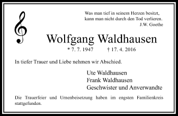 Todesanzeige von Wolfgang Waldhausen von Rheinische Post