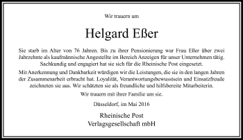 Todesanzeige von Helgard Eßer von Rheinische Post