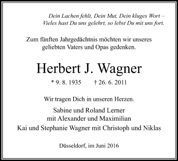 Todesanzeige von Herbert Wagner von Rheinische Post