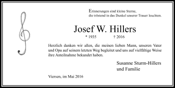 Todesanzeige von Josef W. Hillers von Rheinische Post