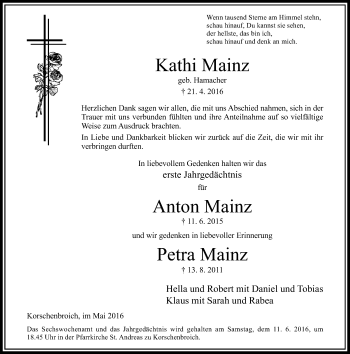 Todesanzeige von Kathi Mainz von Rheinische Post