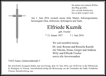 Todesanzeige von Elfriede Kuznik von Rheinische Post