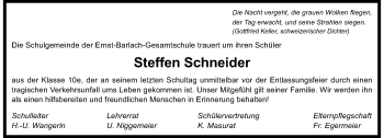 Todesanzeige von Steffen Schneider von Rheinische Post
