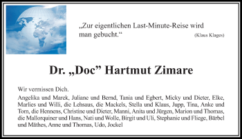 Todesanzeige von Hartmut Zimare von Rheinische Post