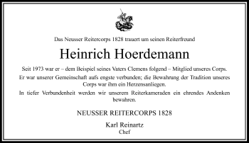 Todesanzeige von Heinrich Hoerdemann von Rheinische Post