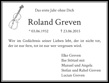 Todesanzeige von Roland Greven von Rheinische Post