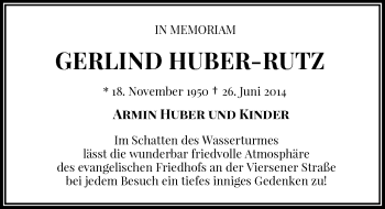 Todesanzeige von Gerlind Huber-Rutz von Rheinische Post