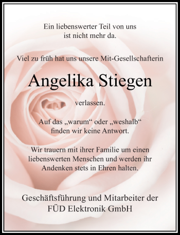 Todesanzeige von Angelika Stiegen von Rheinische Post