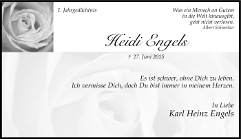 Todesanzeige von Heidi Engels von Rheinische Post