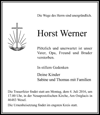 Todesanzeige von Horst Werner von Rheinische Post
