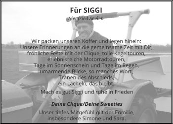Todesanzeige von Sigfried Seelen von Rheinische Post