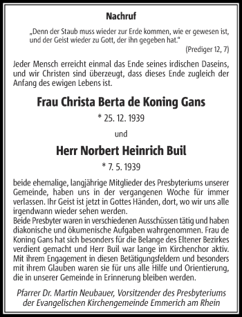 Todesanzeige von Christa Berta und Norbert Heinrich  von Rheinische Post