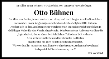 Todesanzeige von Otto Bühnen von Rheinische Post