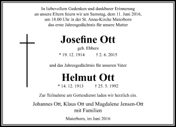 Todesanzeige von Josefine und Helmut  Ott von Rheinische Post