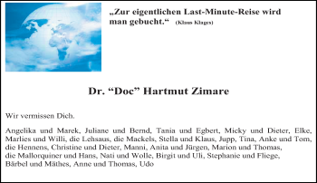 Todesanzeige von Hartmut Zimare von Rheinische Post