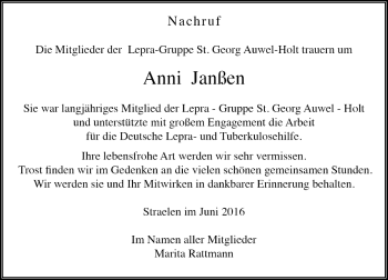 Todesanzeige von Anni Janßen von Rheinische Post