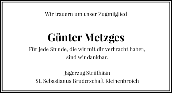 Todesanzeige von Günter Metzges von Rheinische Post