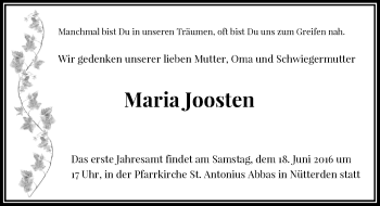 Todesanzeige von Maria Joosten von Rheinische Post