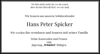 Todesanzeige von Hans Peter Spicker von Rheinische Post