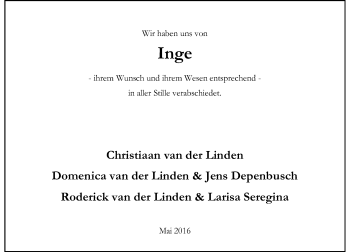 Todesanzeige von Inge  von Rheinische Post