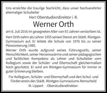 Todesanzeige von Werner Orth von Rheinische Post