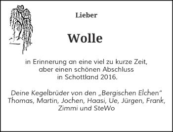 Todesanzeige von Wolle  von Rheinische Post