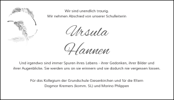 Todesanzeige von Ursula Hannen von Rheinische Post
