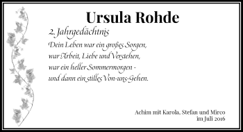 Todesanzeige von Ursula Rohde von Rheinische Post