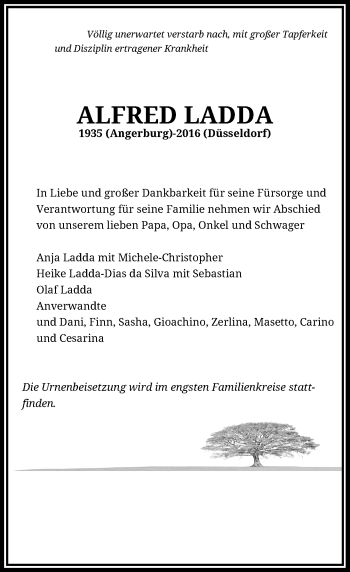 Todesanzeige von Alfred Ladda von Rheinische Post