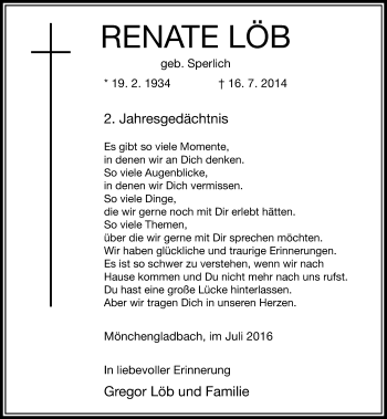 Todesanzeige von Renate Löb von Rheinische Post