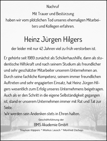 Todesanzeige von Heinz Jürgen Hilgers von Rheinische Post