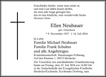 Todesanzeige von Ellen Neubauer von Rheinische Post